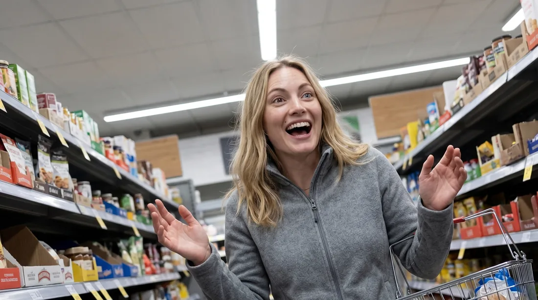 Lucia in a supermarket aisle