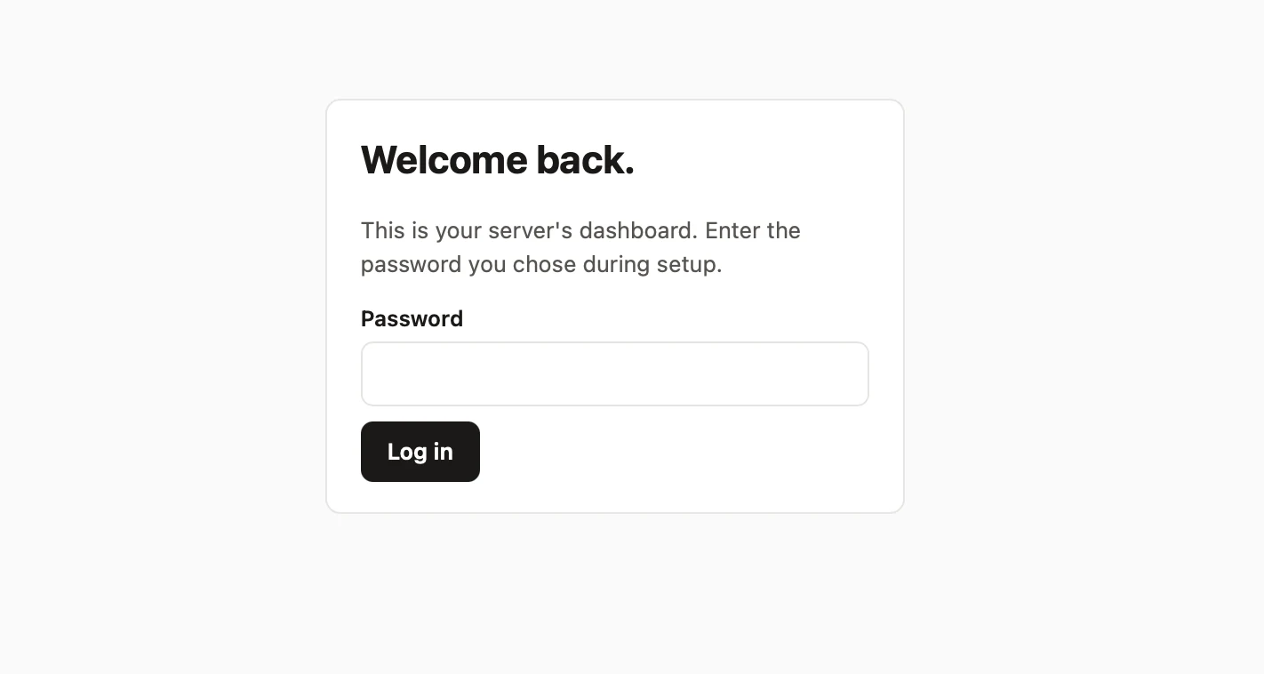 The starter kit dashboard login page, reached via the server's IP address